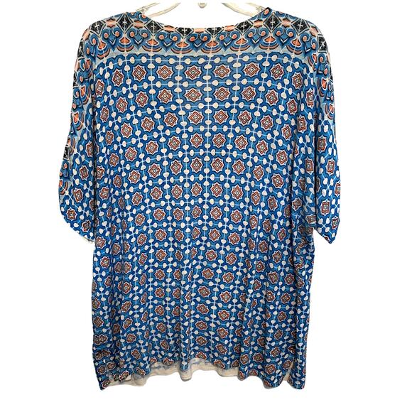 Chicos Mixed Tile Print Top Size 3 (Womens XL) Turquoise V-Neck Geo Casual - Picture 4 of 8